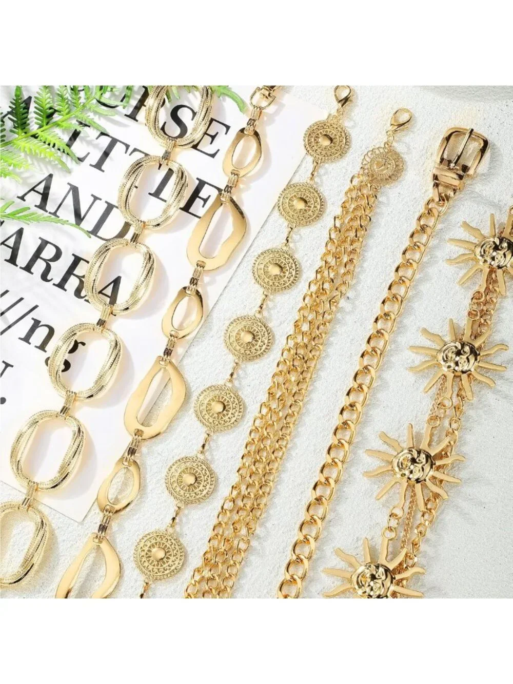 6 Pcs Gold Silver Multi-Layer Waist Chain Belt for Women - Adjustable Body